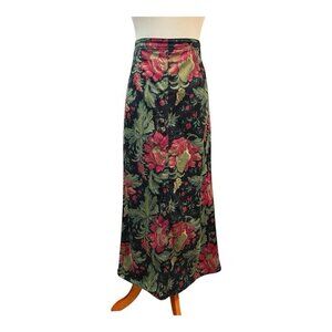 Susan Bristol Floral Vintage Long Skirt~Size 10~Black Burgundy Lined Holiday